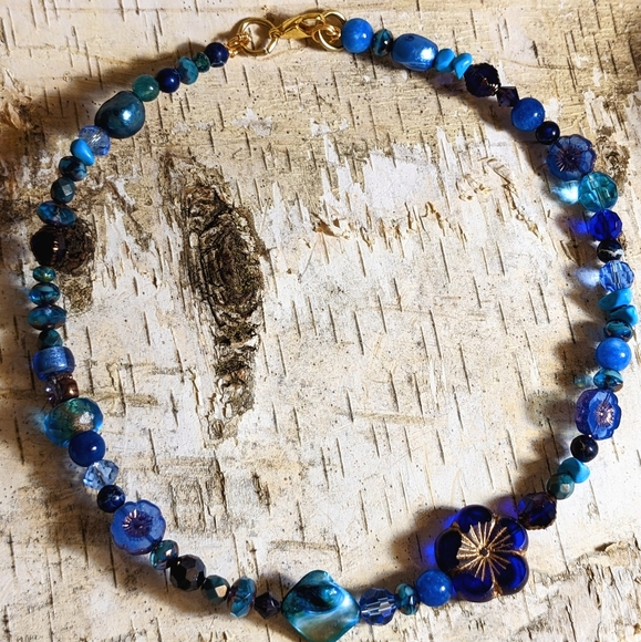 Happy To Me Dark Blue Glass Crystal Gemstone Beads Collar Choker Necklace - Picture 7 of 8